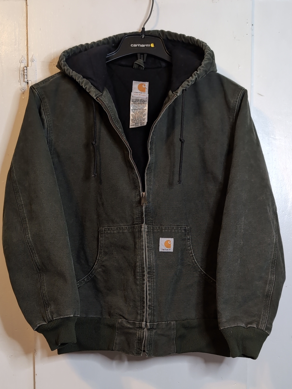 Vint. Carhartt WJ130 Moss Green Hooded Duck Coat womens medium
